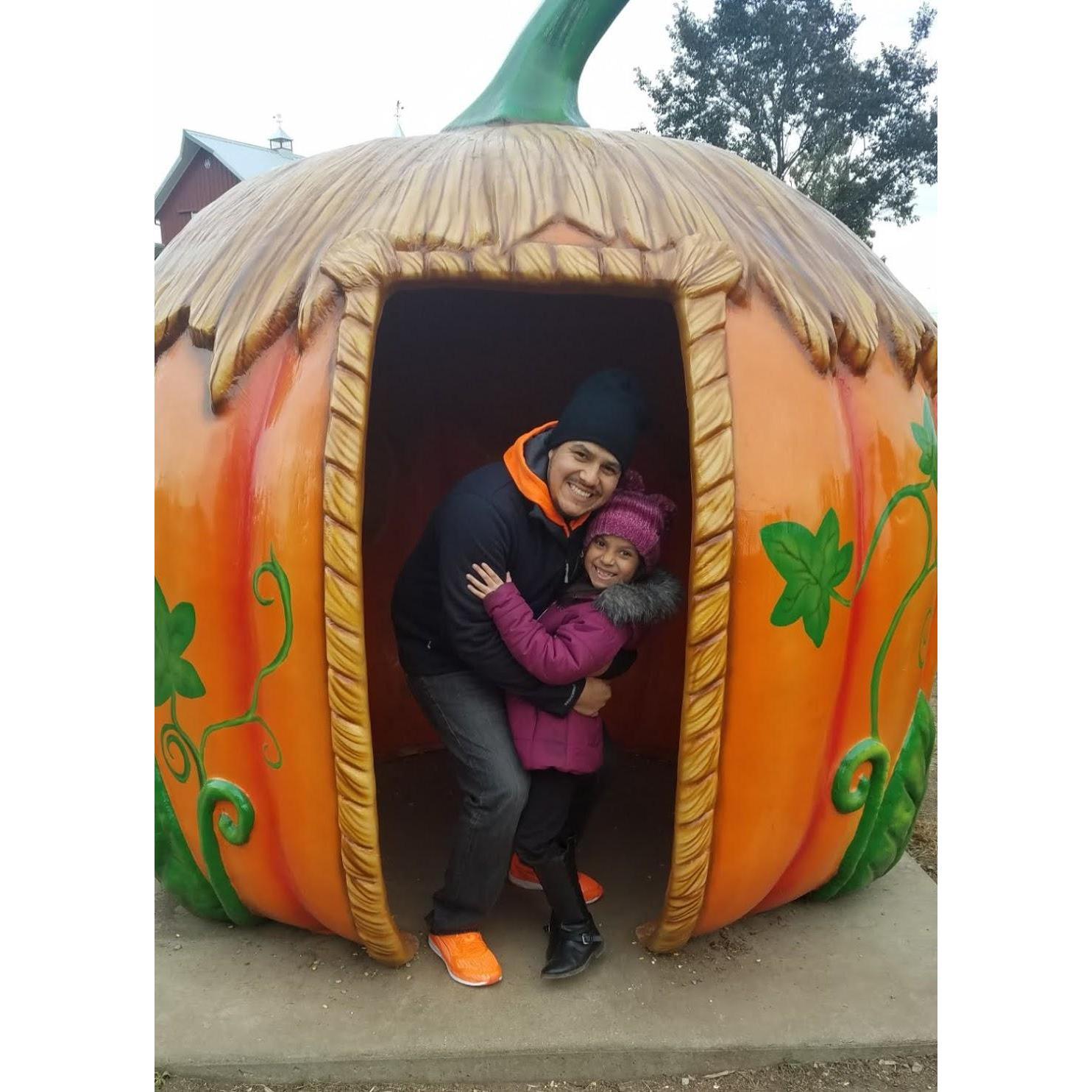 Julio and Ellie on our first trip to the Bengston's pumpkin Farm as a family in 2018, which is now a tradition