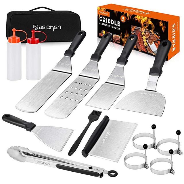 BEICHEN Griddle Accessories Kit for Blackstone and Camp Chef -14PCS Flat Top Grill Accessories Set with Carry Bag, BBQ Griddle Spatulas, Scrape for Hibachi Grill, Teppanyaki Grill,Gas Grill