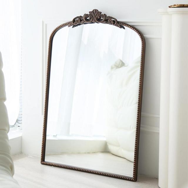 Micasso Traditional Ornate Metal Frame Arch Wall Mirror Baroque Vintage Vanity Mirror for Bathroom, Mantel, Bedroom, Antique Bronze 36"x 24"