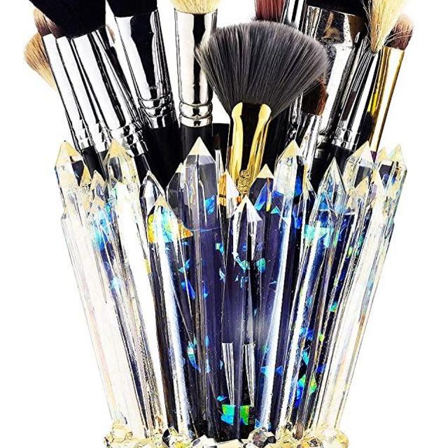 Amethyst Crystal Makeup Brush Holder Glow And Shine, Brush & Pen Holder Vanity Desk or Office Organizer Stationary Decor Planter