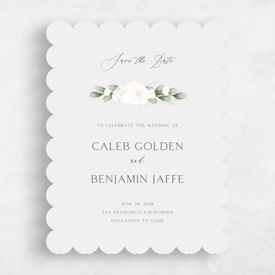 Grey Scalloped Wedding Save the Date - Aldeney Portrait