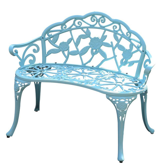 KAILI Garden Bench, Metal Aluminum Rose, Suitable for Garden Porch Park Front Porch Balcony Outdoor (Light Blue)
