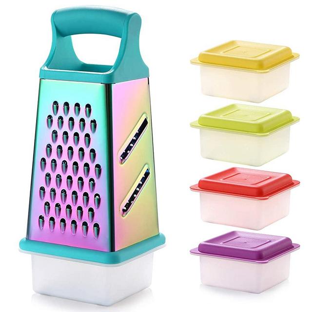 Marco Almond KYA57 Professional Rainbow Titanium Box Grater,Stainless Steel Grater with 4 Sides,Slicer 5 Piece Set, Potato,Cheese,Cucumber,Salad Vegetables Graters Peelers, Dishwasher safe, Turquoise