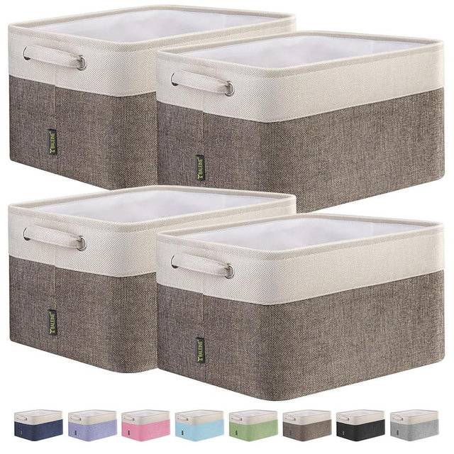 BALEINE 4 Pack Fabric Storage Bins for Shelves, Linen Storage Baskets for Organizing, Decorative Closet Bins for Clothes, Home (Brown, 15"x11"x9.5")