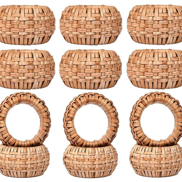 12-Pcs Hand Wovwn Napkin Rings - Handmade Rattan Napkin Holders Fall Farmhouse Napkin Rings for Thanksgiving, Christmas, Wedding Table Decoration (Natural) - CLEENTABLE