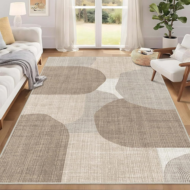 Castage 5x7 Area Rugs Modern Beige Washable Rug for Living Room Bedroom | Large Boho Abstract Geometric Non Slip Carpet for Office Dining Room Farmhouse