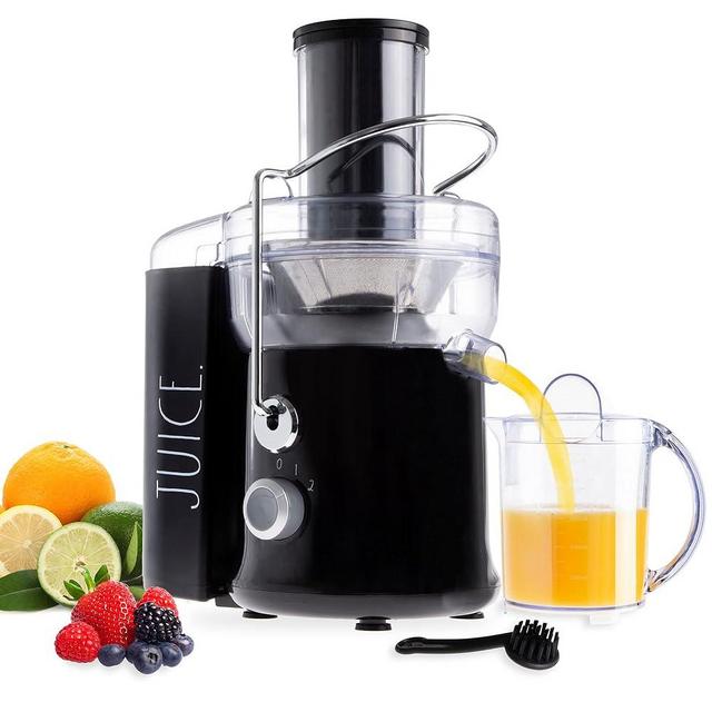 Rae Dunn Juicer Machine - 3 INCH Big Mouth Feed Chute for Whole Fruits and Vegetables, Easy to Clean, 1L Capacity Juice Collector, BPA Free, 650 Peak Watt Motor (Black)