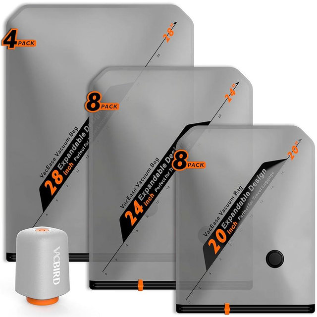Rechargeable Wireless Pump Travel Storage Bags Set - 20 Pack Portable Space Saver Bags for Travel & Home - Vacuum Compression Packing Seal for Clothes, Blankets, Seasonal Storage