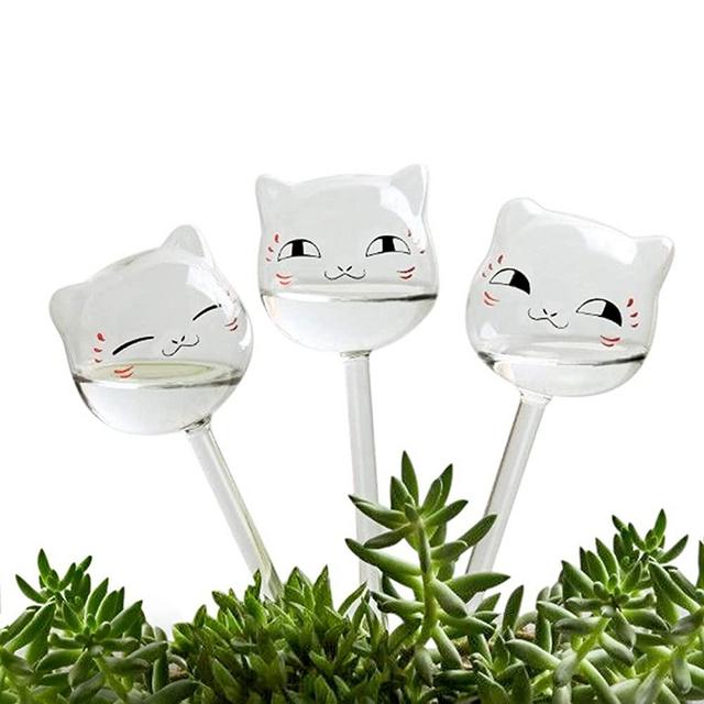 KiKiHome New Plant Waterer Self Watering Globes, Hand Blown Clear Glass Plant Water Bulbs for Indoor & Outdoor, 3 Cats