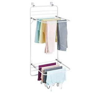 mDesign Over the Door Clothes Drying Rack - Wall Mounted Laundry Drying Rack - Double Shelf - Wall Drying Rack for Laundry Rooms - Wall Mounted Clothes Drying Rack - White/Gray