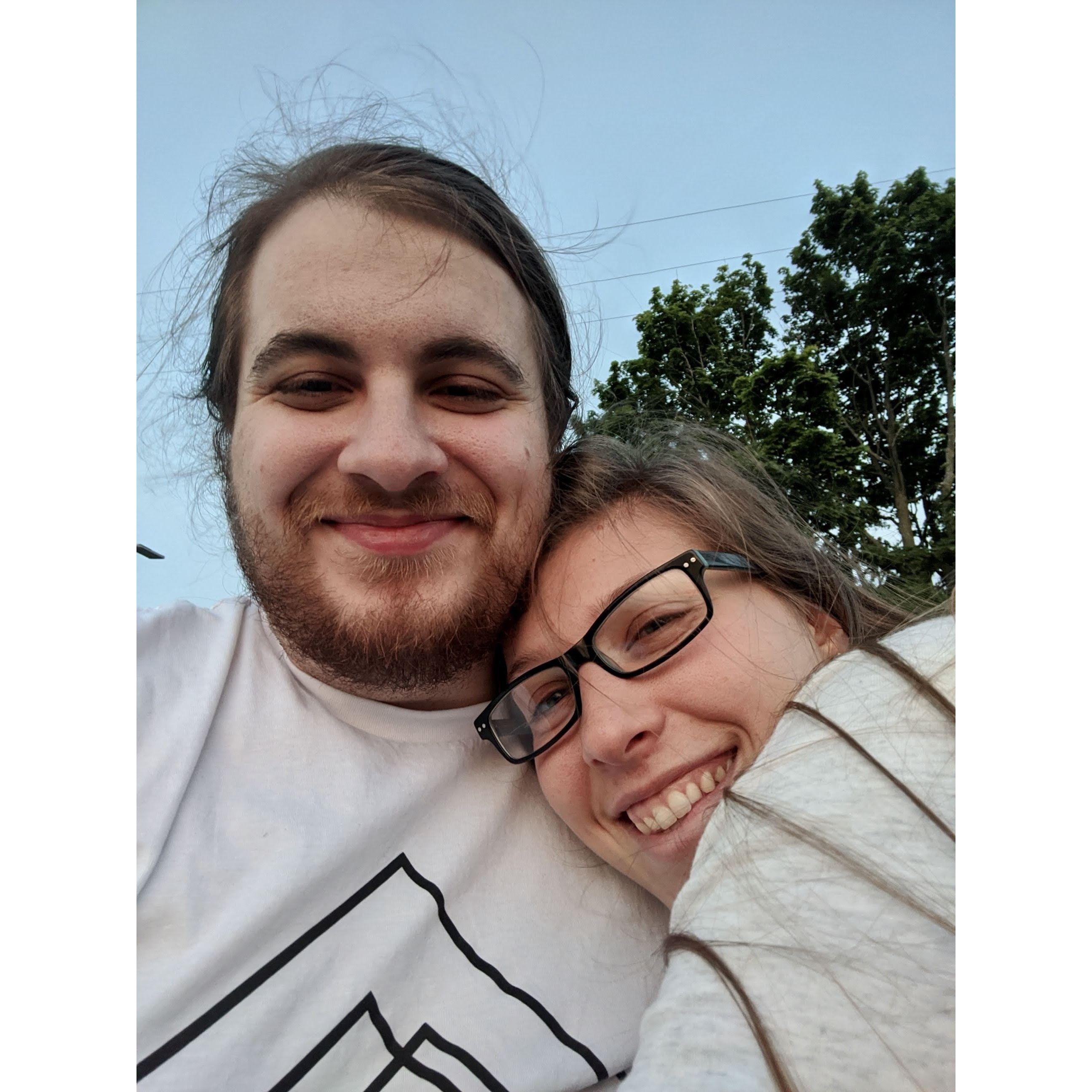 June 2020: Our first picture together! Taken on Belle Isle during Stuart's first trip back to MI after we started dating.