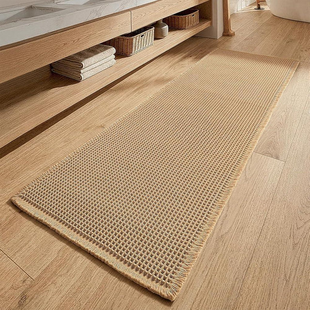 MIULEE Waffle Bathroom Runner Rugs, Super Absorbent Non Slip Bath Rug, Upgraded Soft Quick Dry Washable Boho Large Bath Mat with Tassels for Hallway Laundry Room Bedroom, 2'x5' (24"x60"), Brown
