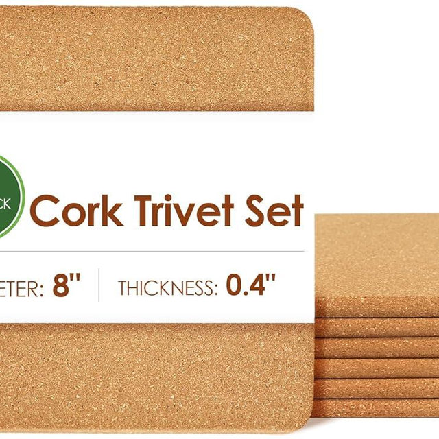 Cork Trivets for Hot Pots and Pans, 6 Pack High-Density Thick Square Pads for Dishes, 8" x 8" Heat Resistant Multifunctional Coasters for Kitchen Countertop Table Cork Hot Pads Trivets for Hot Dishes