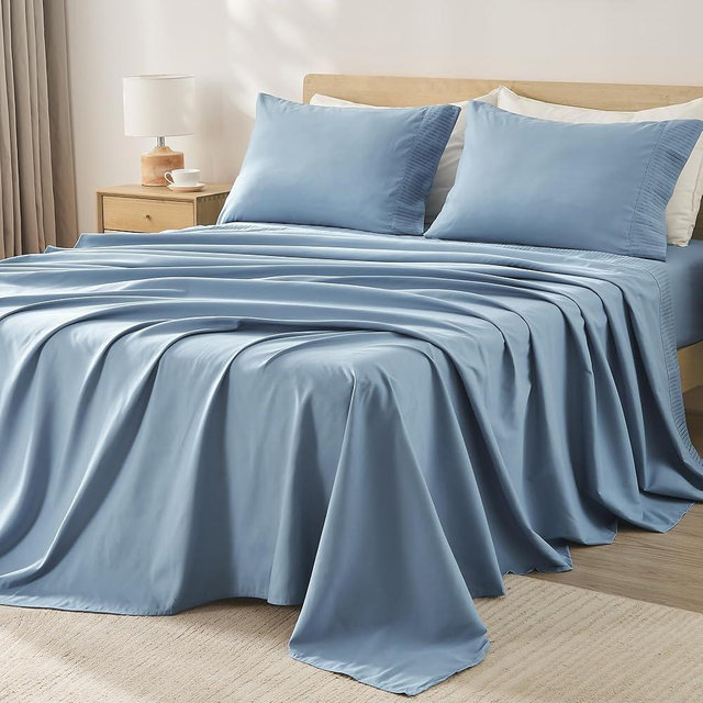Andency Grayish Blue Sheets Queen Set 4 Pieces, Super Soft Sheets for Queen Size Bed, Microfiber Queen Sheet Set, Deep Pocket Up to 16", Hotel Luxury Breathable & Cooling Bedding Sheets & Pillowcases