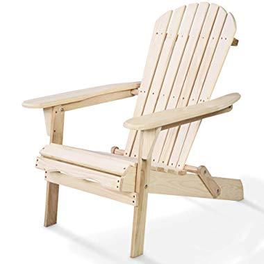 Giantex Wood Adirondack Chair Foldable Outdoor Fir Wood Construction for Patio Deck Garden Deck Furniture (Wood)