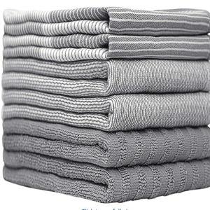Premium Kitchen Towels (20”x 28”, 6 Pack) | Large Cotton Dish Towels | Flat & Terry Highly Absorbent Kitchen Linen Set with Hanging Loop | Gray