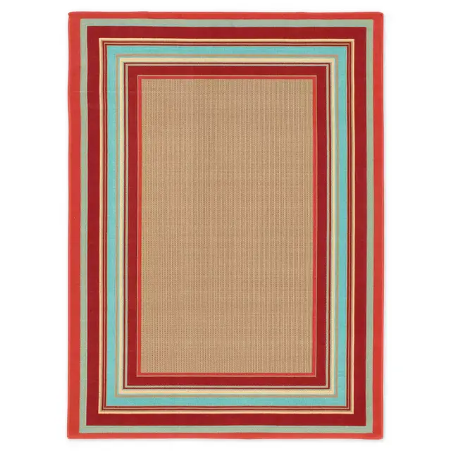 Destination Summer Miami Border 6'7" X 9'6" Woven Area Rug in Beige/multi