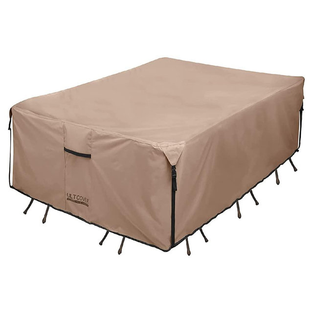 ULTCOVER Rectangular Patio Heavy Duty Table Cover - 600D Tough Canvas Waterproof Outdoor Dining Table and Chairs General Purpose Furniture Cover Size 76L x 54W x 28H inch