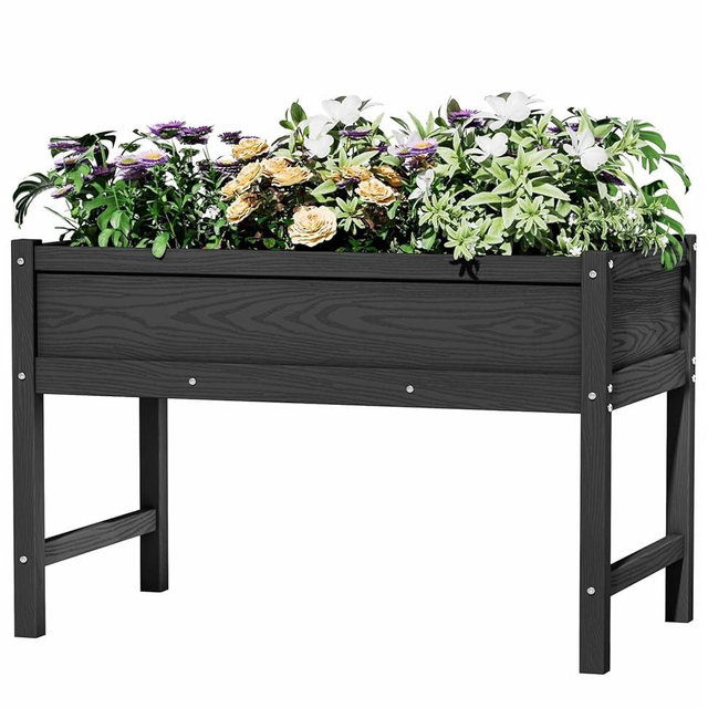 BIVODA HDPE Raised Garden Bed with Legs, Outdoor All-Weather Elevated Planter Box Stand for Seeds, Herbs, Flowers, Vegetables (Black)