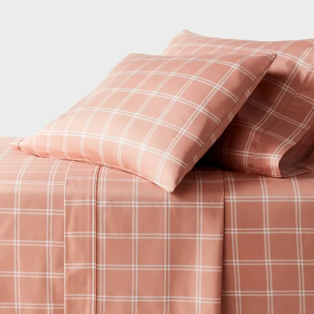 King 400 Thread Count Performance Sheet Set Pink Plaid - Threshold™