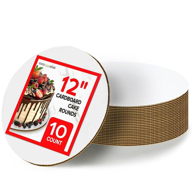 12 Inch Cardboard Cake Boards (10 Pack), White Round Cake Boards for Cakes, Pizza, Disposable and Freezer Safe