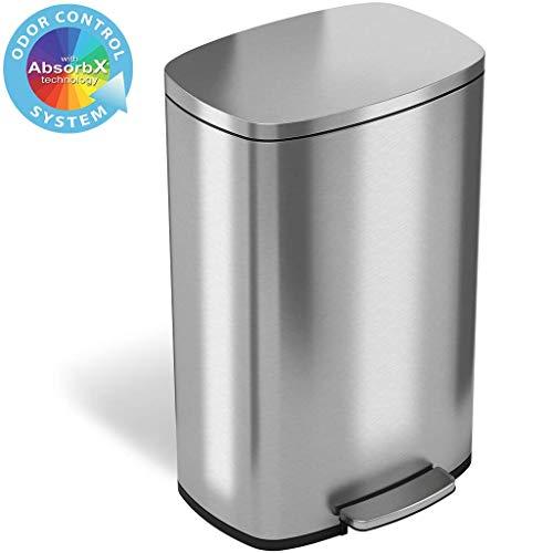 iTouchless SoftStep 13.2 Gallon Step Trash Can with Odor Filter & Removable Inner Bucket, Stainless Steel, 50 Liter Garbage Bin for Kitchen or Office