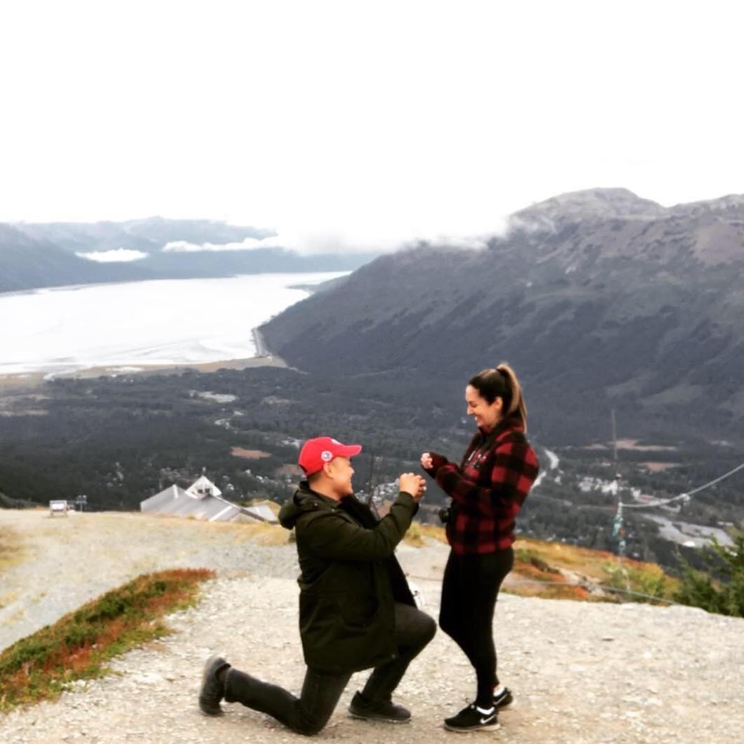 The day he popped the question and had her feeling high on cloud nine on top of Mt. Aleyeska.