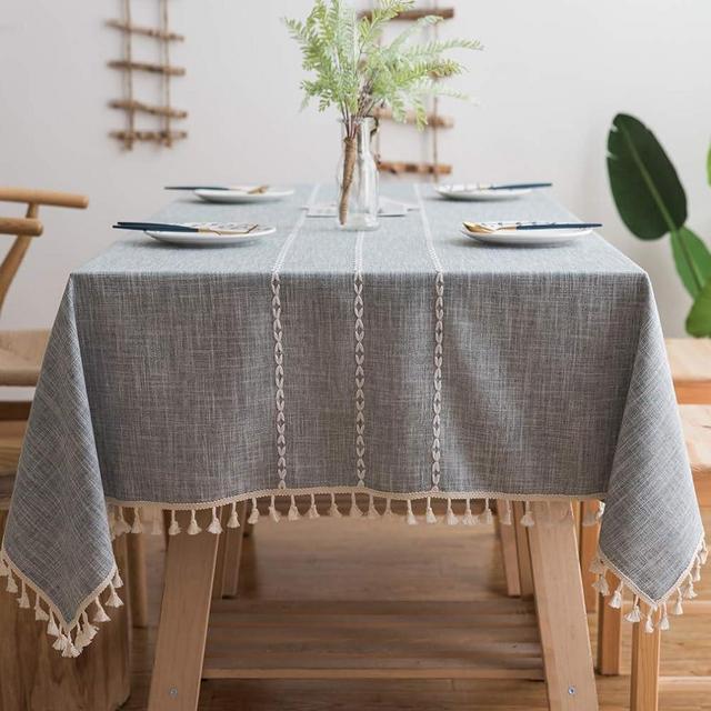 Pahajim christmas tablecloth linen tablecloths for rectangle tables Linen Cotton Tablecloth rectangle Kitchen Dinning Table Cloths (Gray Stripe, Rectangle/Oblong,55 x 87 Inch)