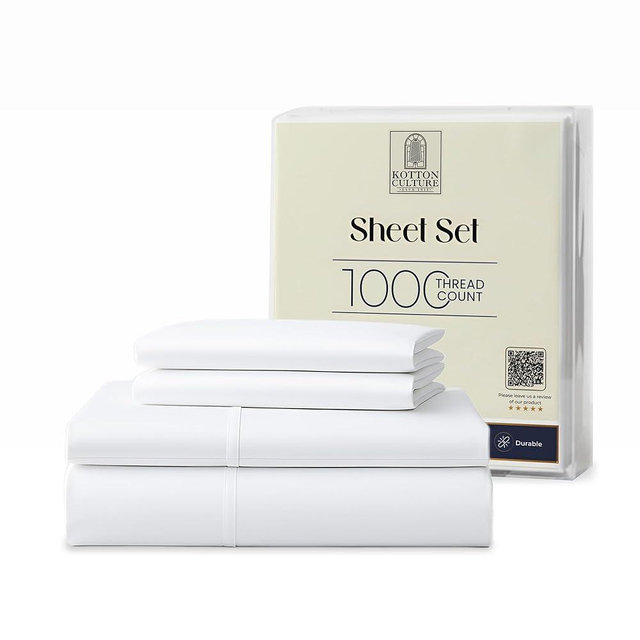 Kotton Culture 4 Pc Full Sheet Set - 1000 Thread Count 100% Egyptian Cotton Premium Hotel Luxury Bedding - Sateen Weave Soft Cooling Durable Bedsheet - 16" Deep Pocket Sheets - White