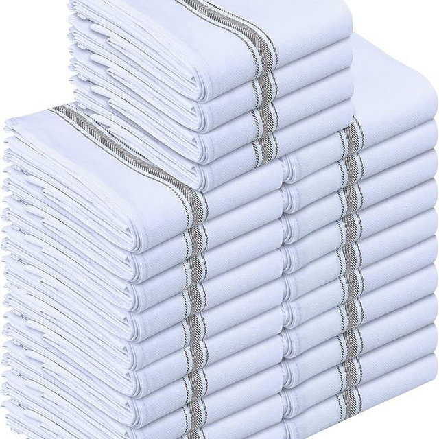 Utopia Towels Grey Dish Towels [24 Pack - 15 x 25 Inches] 100% Ring Spun Cotton Highly Absorbent & Reusable Cleaning Bar, Tea, Kitchen and Dishcloths Set - 200 GSM