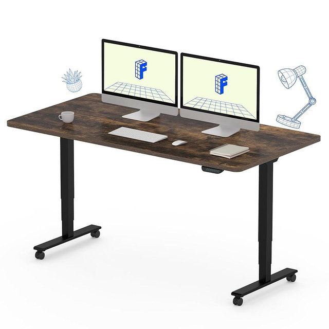 FLEXISPOT E6 MAX Dual Motor 55x28 Inch 3-Stage Heavy Duty Standing Desk, 330lbs Weight Capacity, Height Adjustable Desk w/Cable Management & Wheels (Seamless Special Walnut Desktop + Black Frame)
