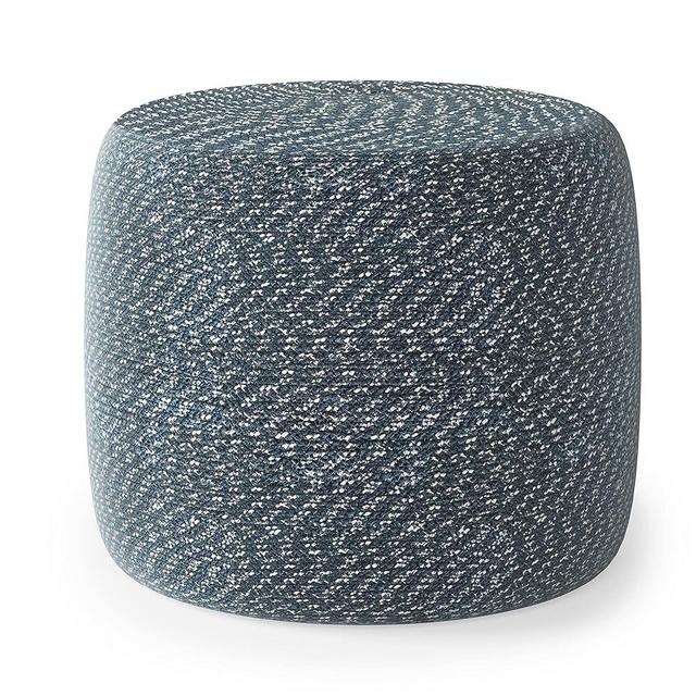 SIMPLIHOME Bayley Round Braided Pouf, Footstool, Upholstered in Aegean Blue, Natural Hand Braided Cotton, for the Living Room, Bedroom and Kids Room, Transitional, Modern