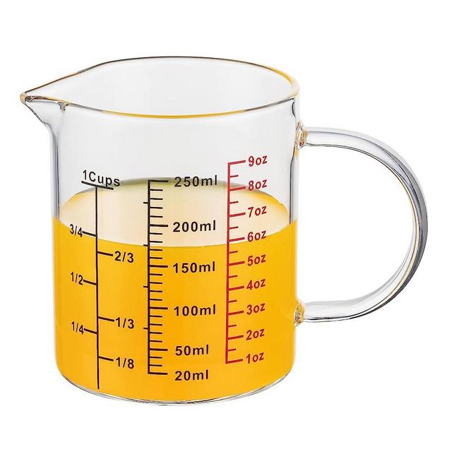 Ackers BORO3.3 Glass Measuring Cup-[Insulated handle | V-Shaped Spout]-Made of High Borosilicate Glass Measuring Cup for Kitchen or Restaurant, Easy to Read, 250 ML (8 Oz, 1 Cup)