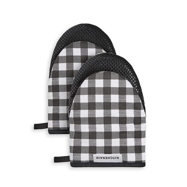 KitchenAid Kitchen Aid Gingham Mini Oven Mitt Set, 5.5"x8", Onyx Black