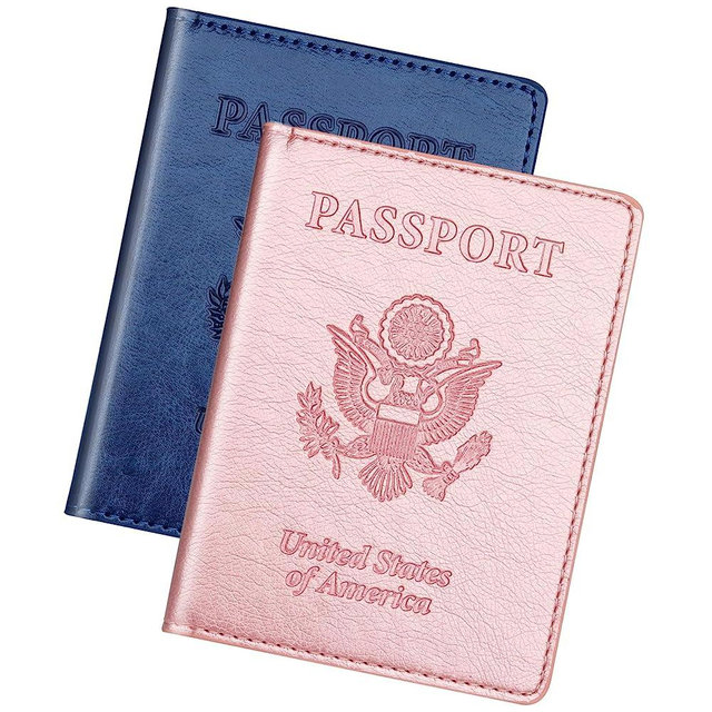 Travel Cruise Essentials Passport Holder, Passport Cover, Passport Wallet Passport Book Holder for Women Men Family Travel Must Haves, Passport and Vaccine Card Holder Combo(Dark Blue & Rose Gold)