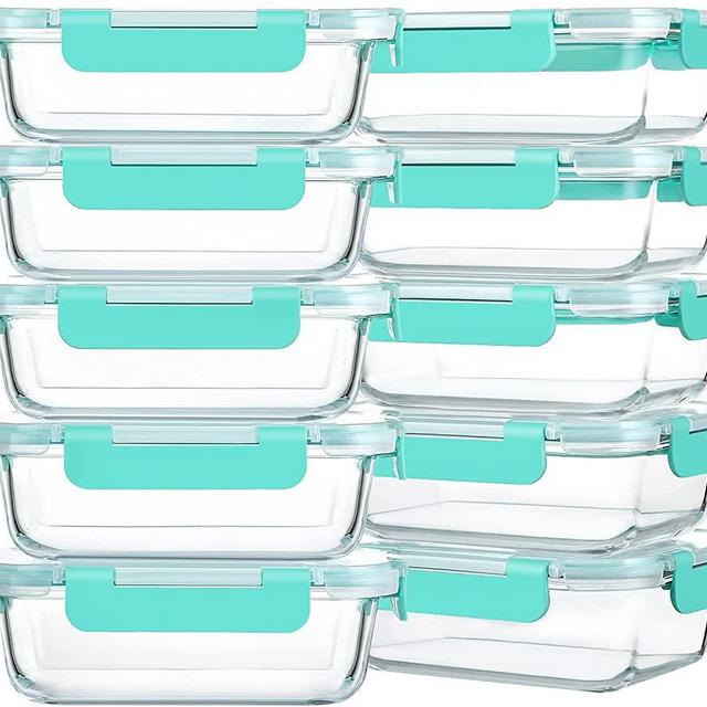 [10-Pack,22 Oz]Glass Meal Prep Containers,Glass Food Storage Containers with lids,Glass Lunch Containers,Microwave, Oven, Freezer and Dishwasher, Green