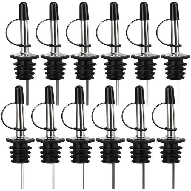 12/24/48/100 Pack Liquor Pour Spout, Stainless Steel Classic Bottle Pourers with Rubber Dust Cap, Speed Wine Bottle Pourer for Liquor Bottle, Oil Bottles(12 Pack)