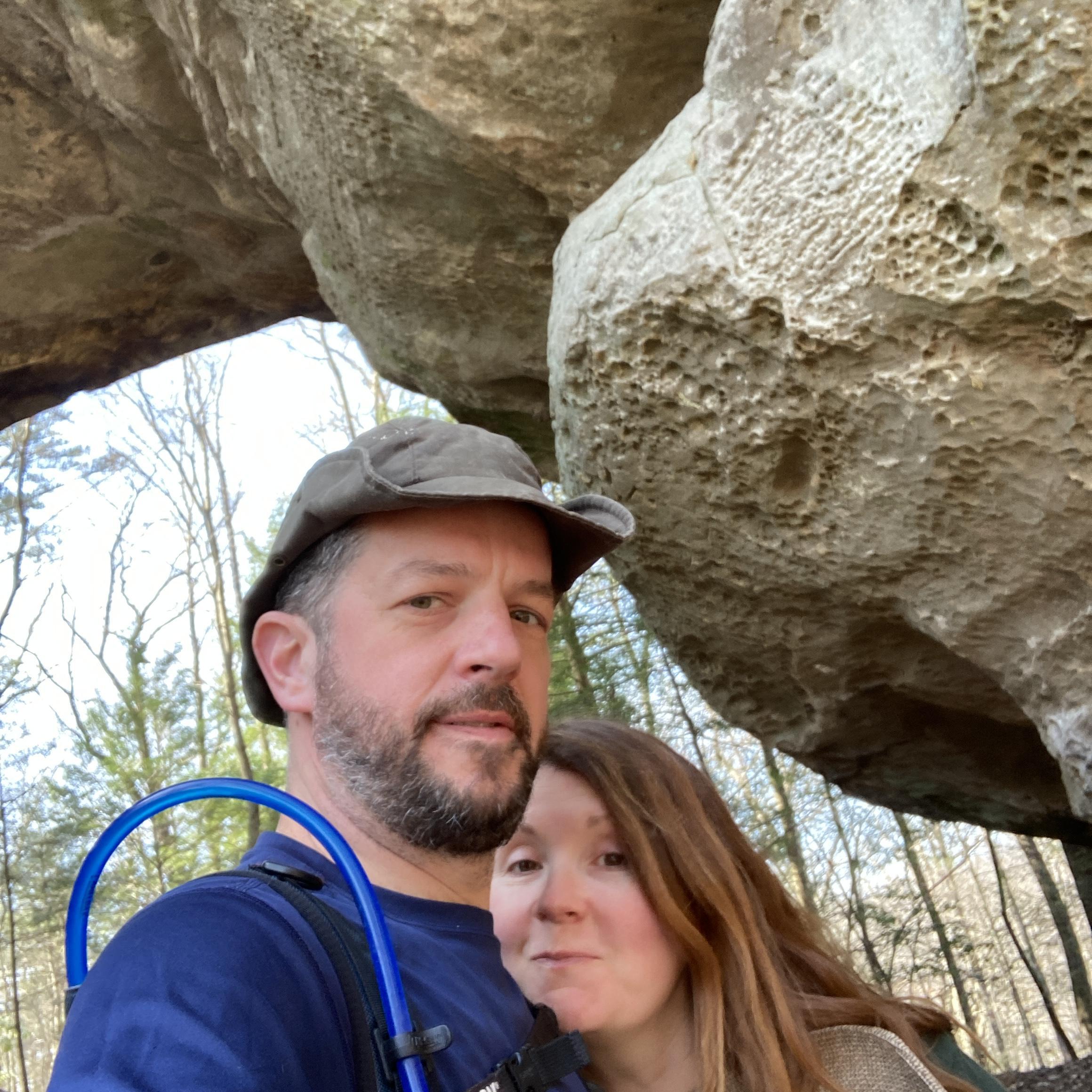 Under the first arch, getting ready for a 5 mile hike