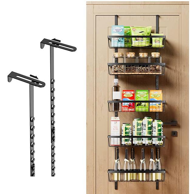 Over The Door Pantry Organizer 5 Tier,Pantry Organization and Storage,Heavy-Duty Metal Pantry Door Organizer with 5 Baskets,Adjustable Hooks for Doors Thickness Between 1.5 to 3 inch