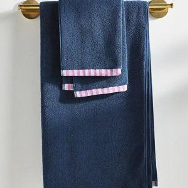 The Sloane Stripe Trim Soft Cotton Hand Towel - Navy