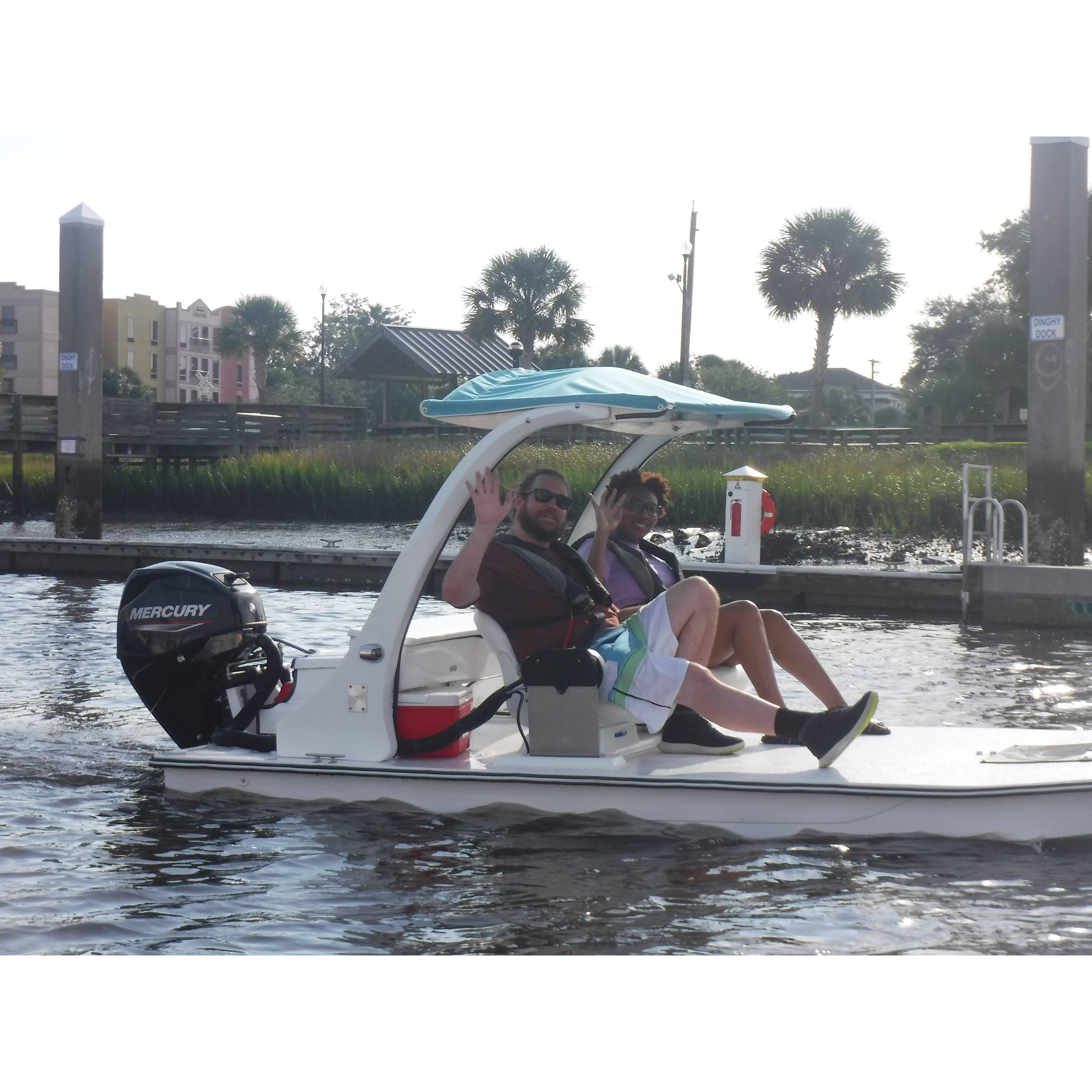 For our anniversary, we booked with Backwater Cat Adventure for the Amelia and Cumberland Island Guided Boat Tour.
Unfortunately, we were not able to see the dolphins due to Zach's driving:(