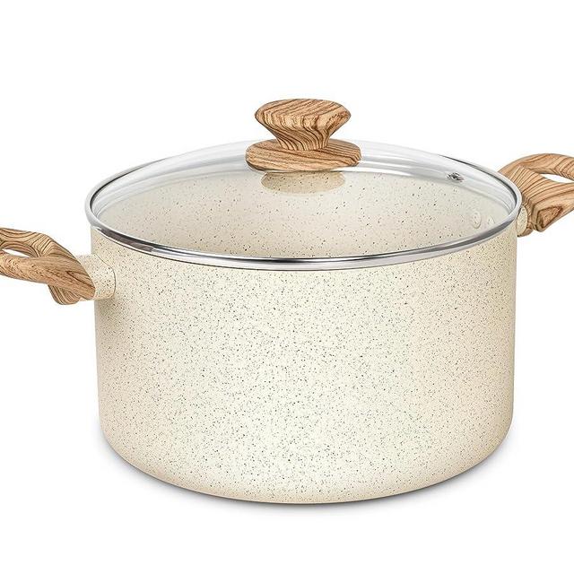 MICHELANGELO Nonstick Stock Pot, 6 Quart Cooking Pot with Lid, Induction Soup Pot White Granite, Non Stick Pot with Stay-cool Handle, 6 Quart Pot for Cooking