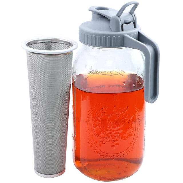 Cold Brew Mason Jar Iced Coffee Maker 64 Oz Wide Mouth Jar Cold Brew Pitcher With Coffee Filter Food Grade Airtight & Leak-Proof Pitcher 2 Quart
