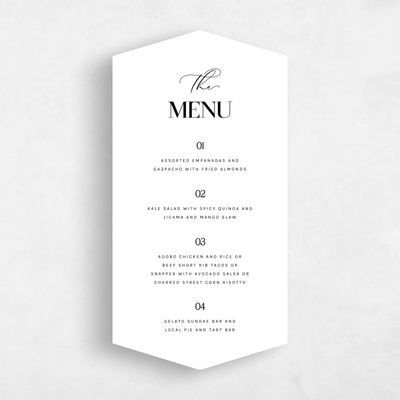 White Diamond Wedding Menu - Margret