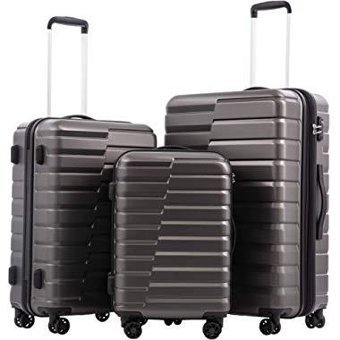 COOLIFE Luggage Expandable Suitcase PC+ABS 3 Piece Set with TSA Lock Spinner Carry on new fashion design (gray, 3 piece set)