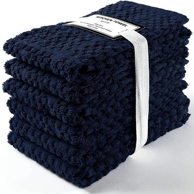 Terry Kitchen Towel 16" x 26", 100% Cotton Quick Dry Kitchen Tea Towels, Bar Towels, Super Soft and Absorbent Dish Towels for Kitchen, 6-Pack, Navy Blue