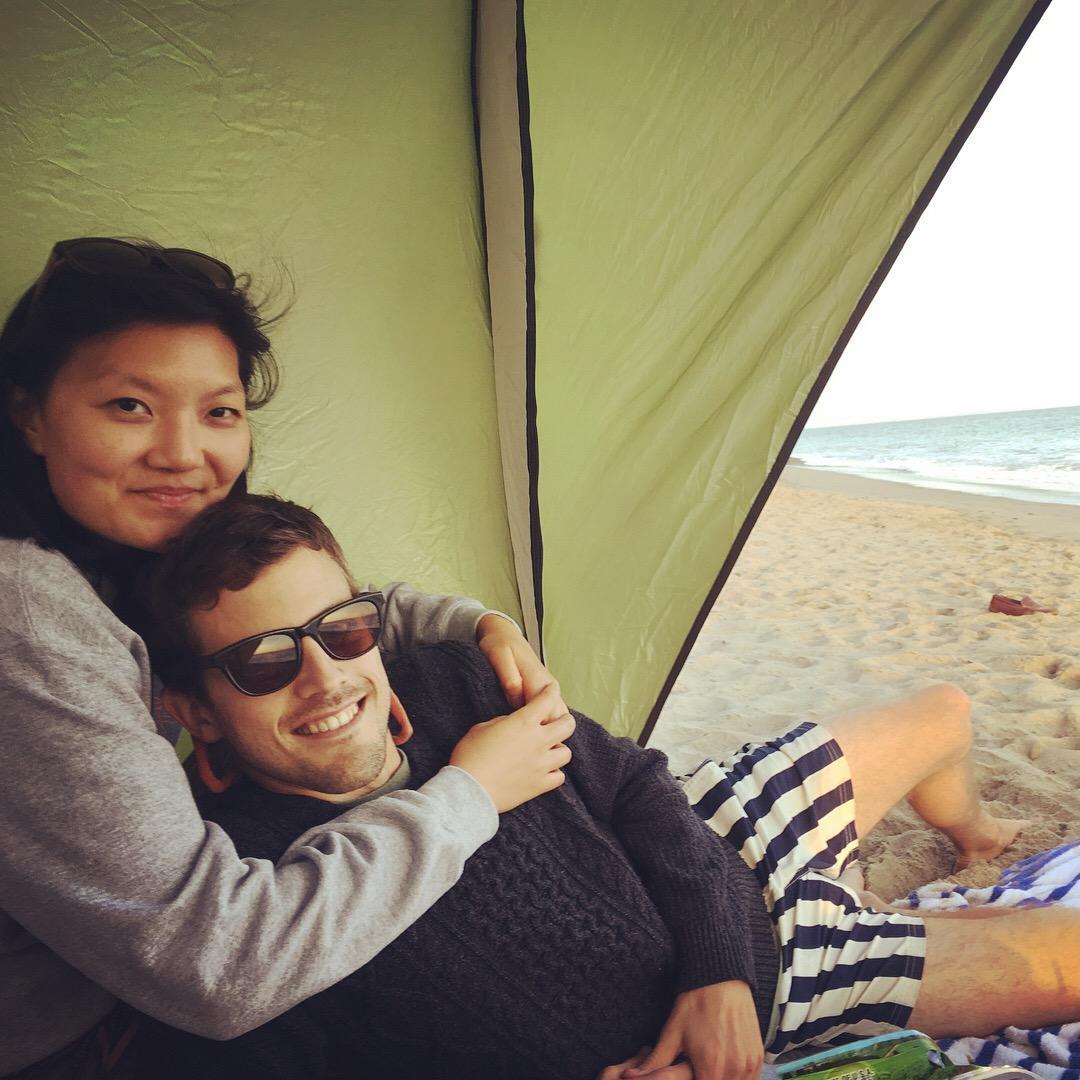 Beaching in Malibu with our trusty beach tent.