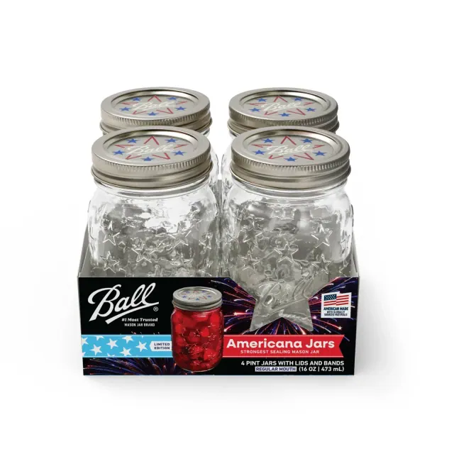 Ball 4ct Americana Pint Regular Mouth Mason Jar with Band and Lid