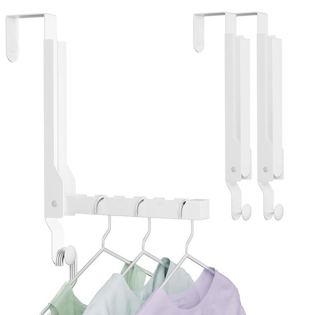 2 Pack Over The Door Hanger Folding Clothes Drying Rack, Folding Hanging Coat Rack for Indoor Laundry Room Compact Small Space Foldable Portable Clothing Hanger Hook Collapsible (Wihte-2(Upgraded))