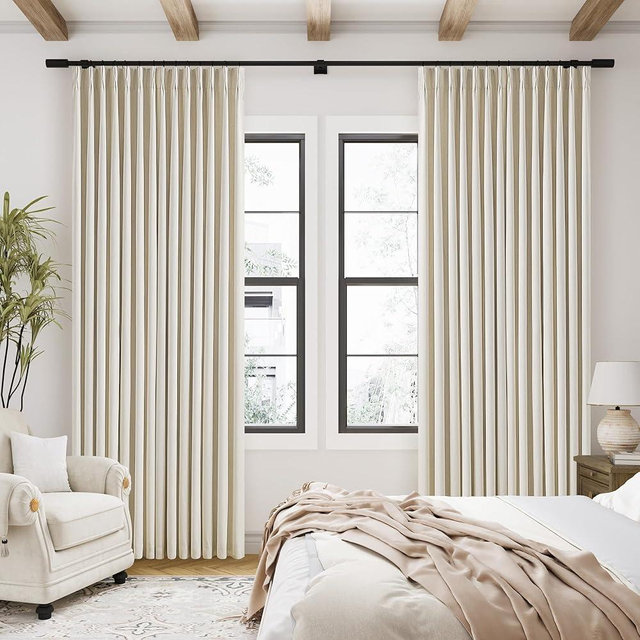 Pinch Pleated 120 Inch Curtains High Ceiling Tall Linen Curtains for Living Room Bedroom Large Window Drapes 120 Inch Length Back Tab Heat Insulated Bohemian Blackout Drapes Cottage Cream Beige